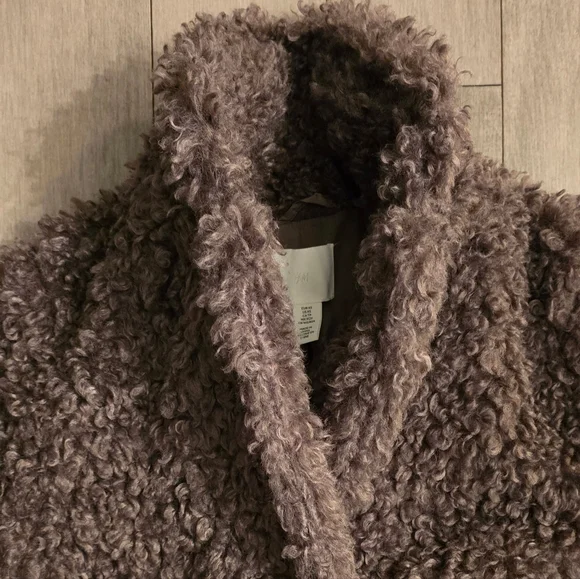 H&M Pile Coat XS - Dark Taupe - Picture 4 of 13